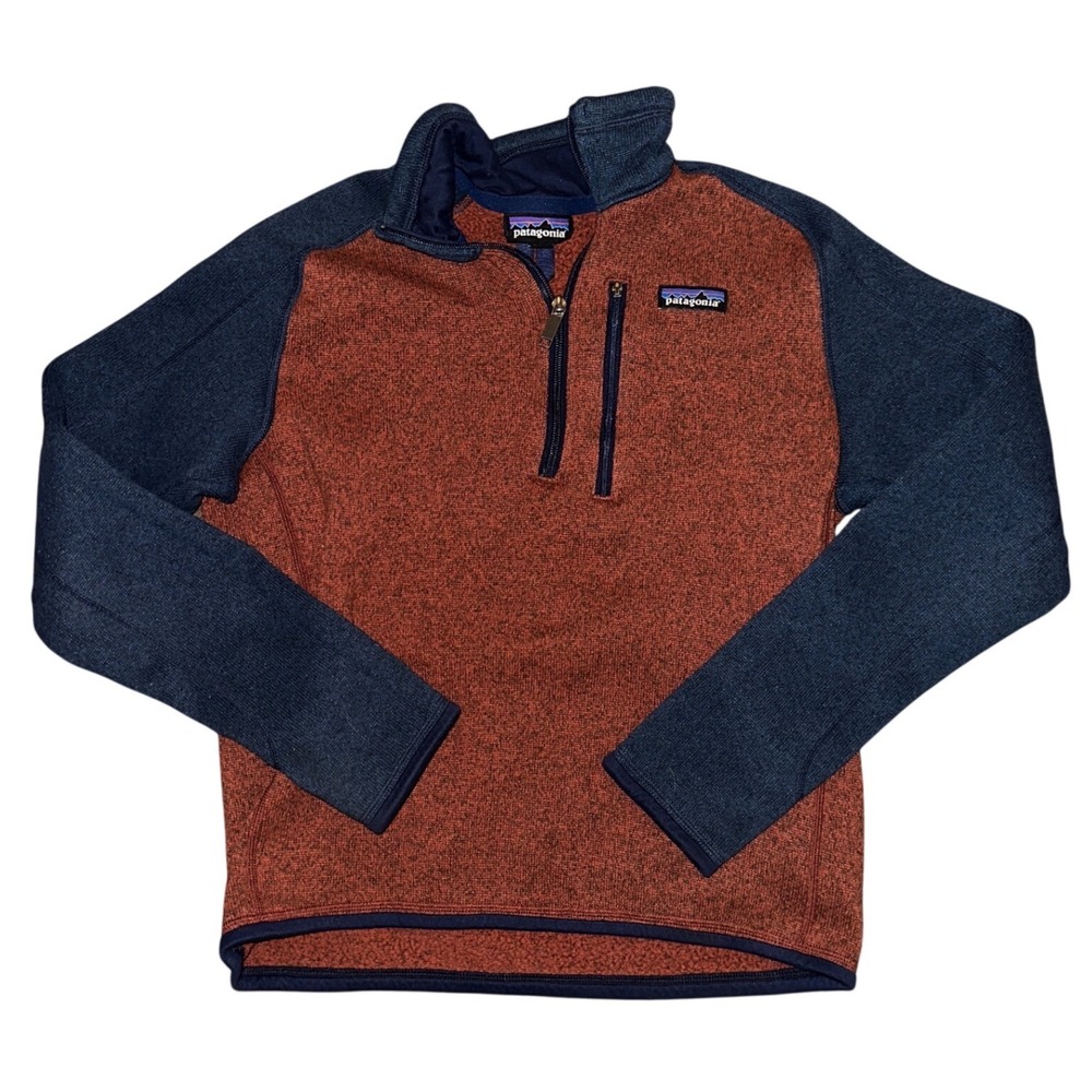 Patagonia Better Sweater 1/4 Zip Fleece Pullover XS Rust Orange Navy Blue‎ Mens